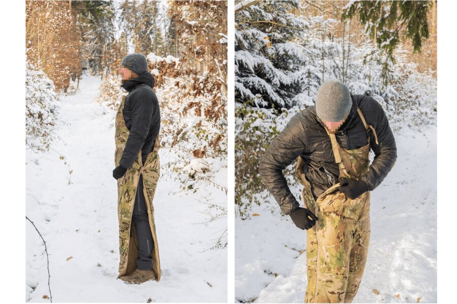 Sleeka Reversible Salopettes Snugpak nadrág – Teljes hosszúságú cipzárral. Az oldalsó cipzár felső részének szétcipzározása. Forrás: L.G. (szerző)